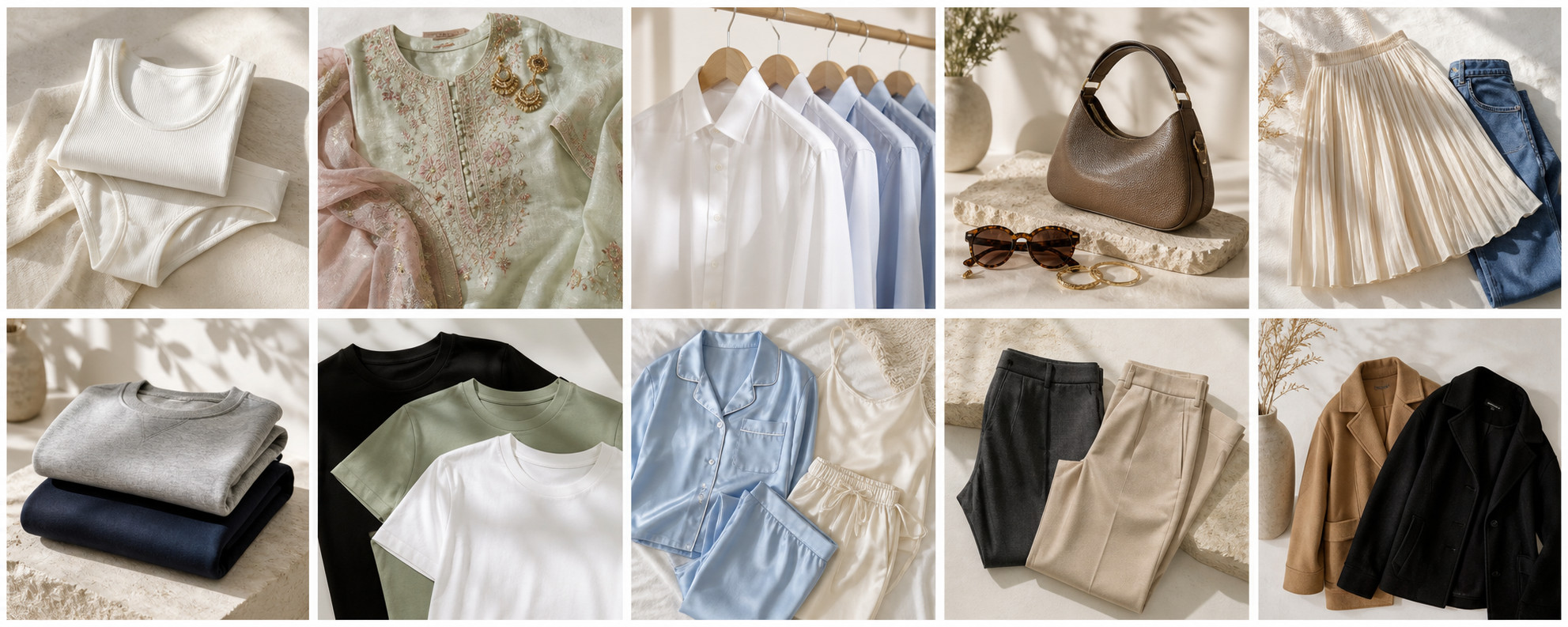 Modern folded fashion essentials.